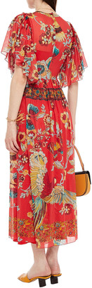 RED Valentino Gathered printed cotton and silk-blend voile midi dress