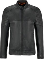 Thumbnail for your product : HUGO BOSS Slim-fit jacket in lamb leather with quilted details