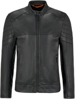 HUGO BOSS Slim-fit jacket in lamb leather with quilted details