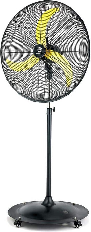 FUGOO 30 in. Oscillating Pedestal Fan in Black with Yellow Blades, All Sealed Brushless DC Motor, Waterproof, Outdoor