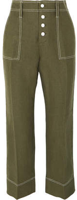 J.Crew Foundry Cropped Linen Flared Pants - Green