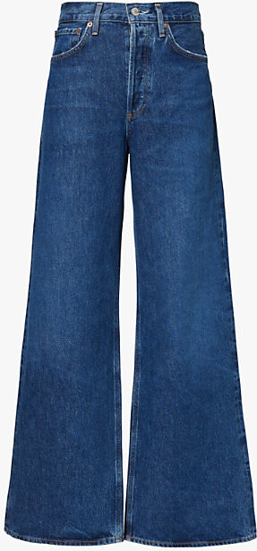 AGOLDE Womens Enamour (Dk Vint Ind) Dame Faded-Wash Wide-Leg Denim Jeans 24