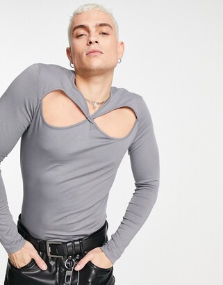 long sleeve chest cut out top