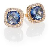 Thumbnail for your product : Suzanne Kalan English Blue Topaz, White Sapphire & 14K Yellow Gold Cushion Stud Earrings