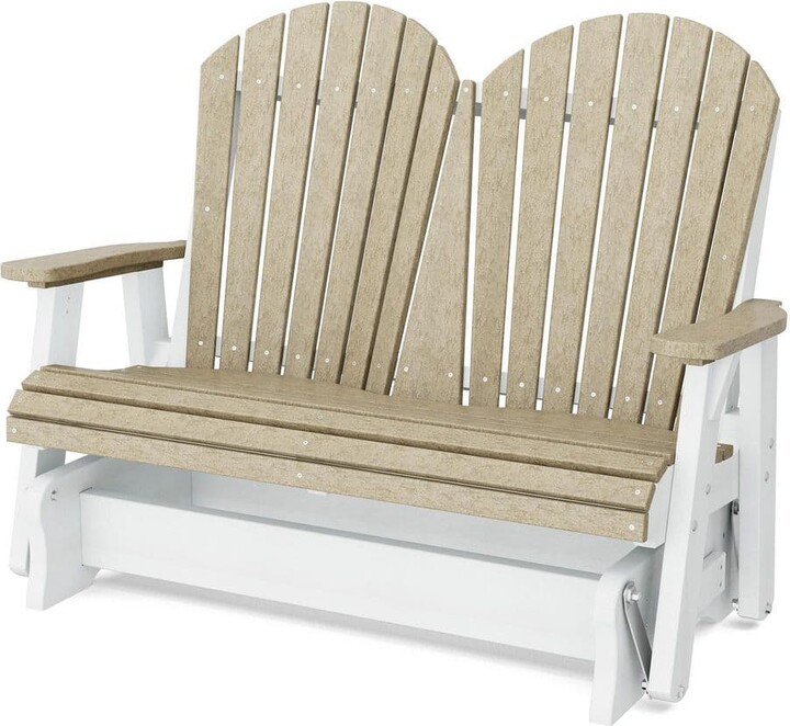 Wildridge Heritage 2-Person Weathered Wood and White Plastic Outdoor Double Glider
