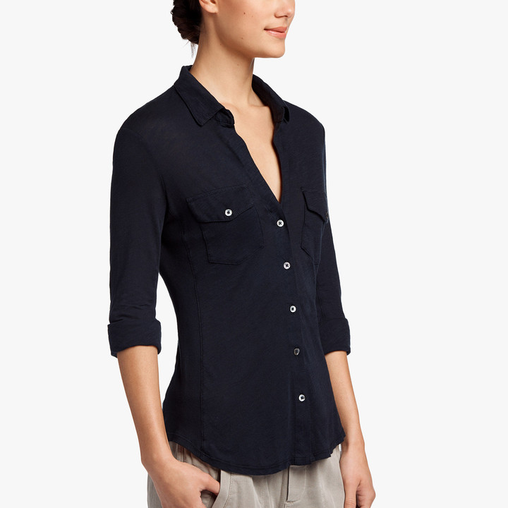 James Perse Sheer Slub Side Panel Shirt ShopStyle