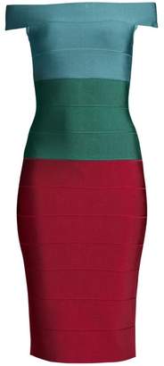 Herve Leger Off-The-Shoulder Colorblock Dress
