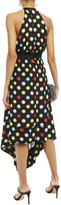 Thumbnail for your product : Paco Rabanne Asymmetric Polka-dot Chainmail-paneled Crepe Midi Dress