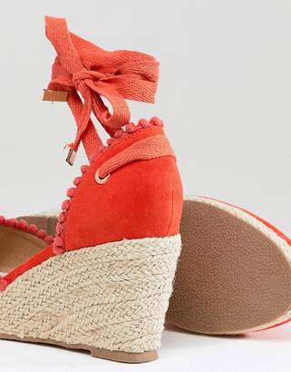 Truffle Collection Wide Fit Pom Espadrille Wedge