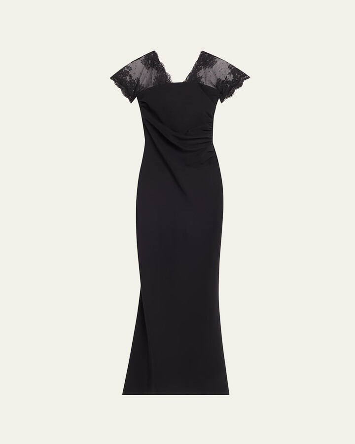 Chiara Boni La Petite Robe Genic Ruched Lace-Embellished Mermaid Gown