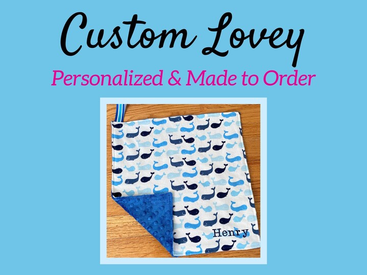 Etsy Personalized Baby Lovey Custom Gift, Flannel & Minky Snuggle Blanket | 15"x15"