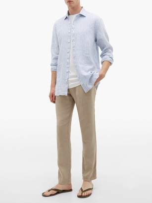 120% Lino Spread-collar Striped Slubbed-linen Poplin Shirt - Mens - White