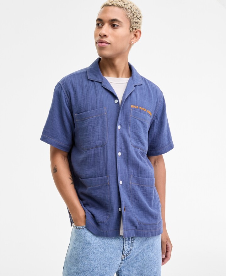 Sun + Stone Men's Joss Short Sleeve Embroidered Button-Front Camp Shirt, Macy's Exclusive