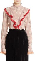 Thumbnail for your product : Stella McCartney Women's Swan Print Ruffled Silk Blouse