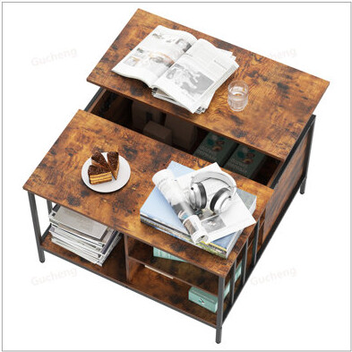 Ophelia & Co. Farmhouse Lift Top Coffee Table with Storage, Adjustable Height, Hidden Compartment, and 3 Shelves for Modern Living