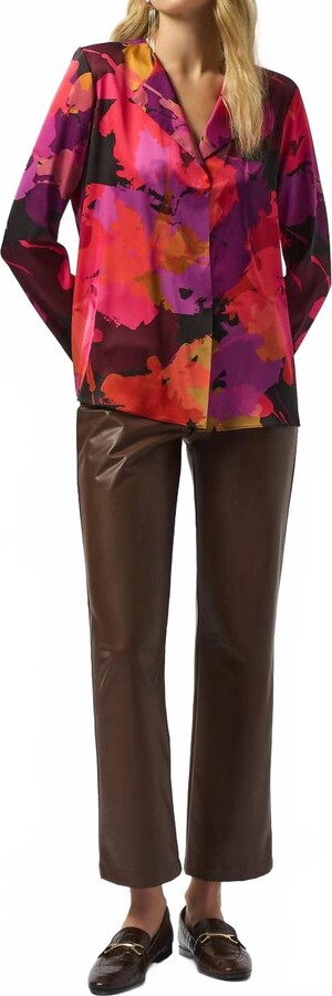 Joseph Ribkoff Recycled Satin Floral Print Straight Top In Black/multi