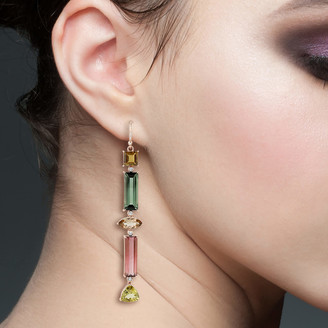 Artisan 18Kt Gold Pink Tourmaline Diamond Designer Dangle Earrings