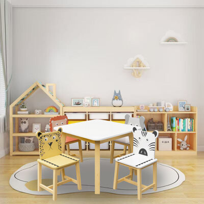 Kids Table and Chairs Set, 3-5 Pieces Toddler Table and Chair Set, Wooden Activity Play Table Set