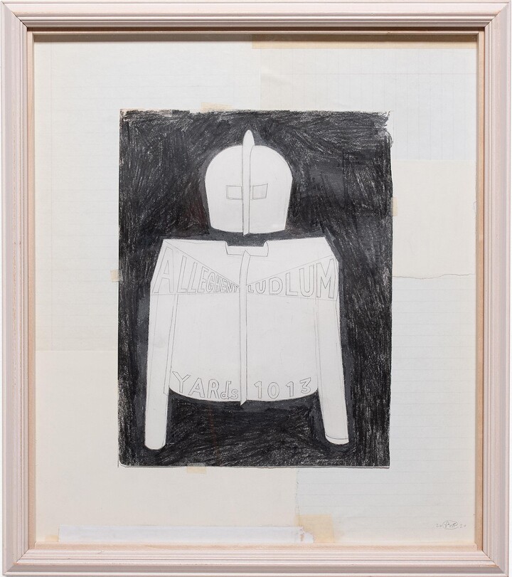 Patrick Fitzgerald, "Drawing for Allegheny + Ludlum Helmet & Jacket, " Graphite on Paper, 2020, 2020