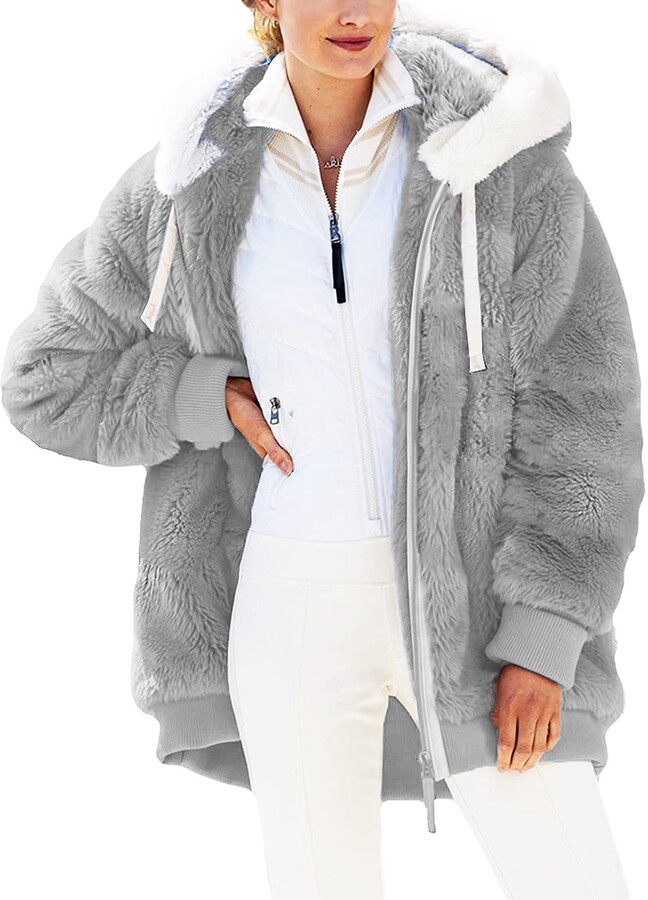 Fuzzy Fleece Jacket Hooded, Plus Size Fleece Winter Coats Uk