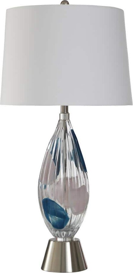 Stylecraft 34.5 in. Multi-Clear Transitional 1-Light Standard Floor Lamp for Living Room Linen Drum Shade