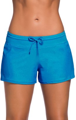 SheShy Women Swimsuit Tankini Sport Side Spit Pus Size Bottom Board Shorts (, Acid Bue)