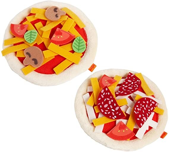 HABA Biofino Mini Pizza's - Two Small Pies with Loads of Fabric Toppings - Perfect for Pretend Role Play for Little Chefs Ages 3+