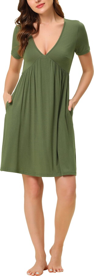 Unique Bargains Women’s Pajama Deep V Neck Sift Sexy Nightdress Stretchy Lounge Dress