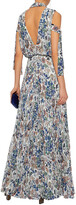 Thumbnail for your product : Mikael Aghal Cold-shoulder Pleated Floral-print Crepe De Chine Maxi Dress