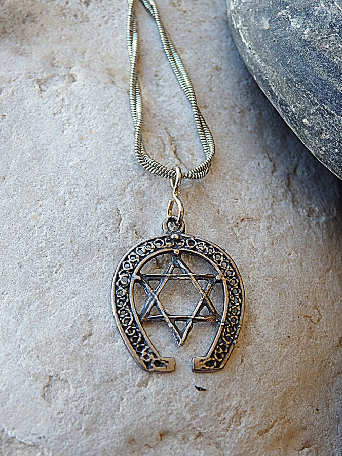 Etsy Star Of David Necklace. Jewish Jewelry. Men's Silver Sterling 925 Necklace Pendant. Horseshoe Magen Women's Jewelry
