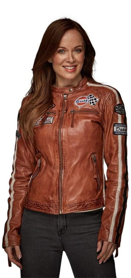Grandprix Originals Gulf Racing Ladies Leather Jacket Cognac 38 - ShopStyle