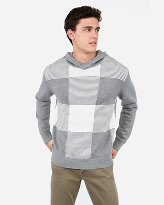 Express Striped Check Hooded Sweater