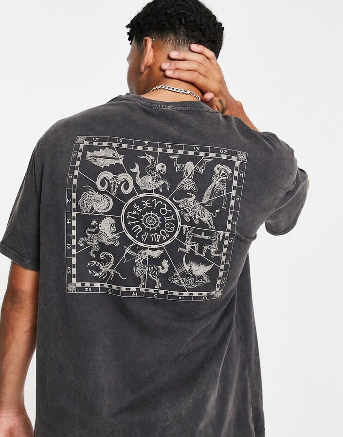 Vervormen Wakker worden George Hanbury ONLY & SONS oversized t-shirt with zodiac back print in washed black -  ShopStyle
