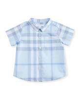 Thumbnail for your product : Burberry Tyson Short-Sleeve Cotton Check Shirt, Light Blue, Size 3-24 Months