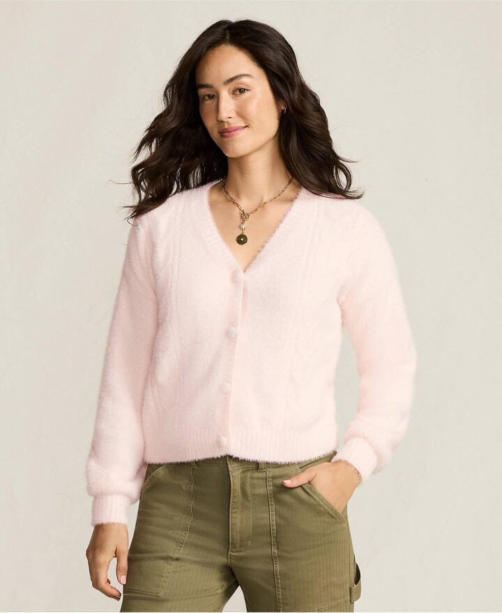 Lands' End Women's Fuzzy Eyelash Cable Cardigan Sweater