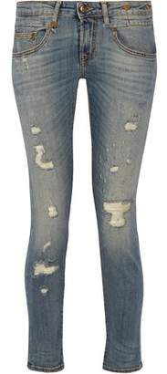 R 13 Boy Distressed Mid-Rise Skinny Jeans