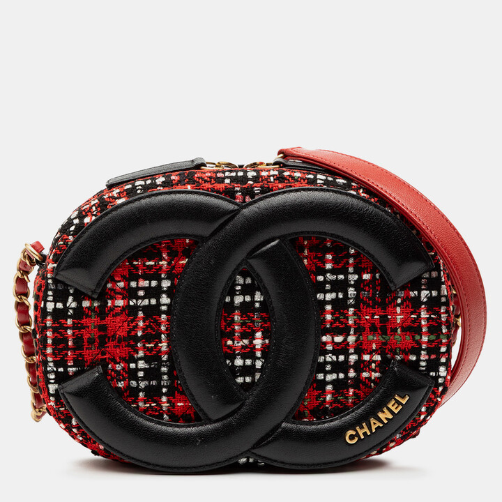 Chanel Black Red Tweed and Lambskin Coco Midnight Camera Bag