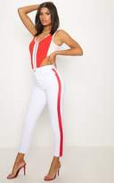 Thumbnail for your product : PrettyLittleThing White Red Side Stripe Straight Leg Jean