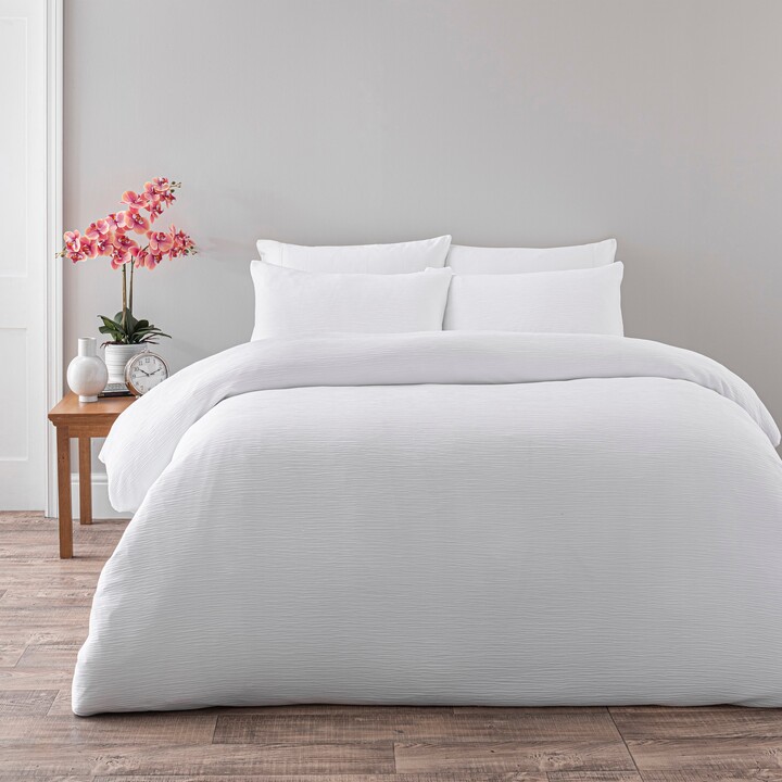 Dunelm Alford Textured White Duvet Cover and Pillowcase Set White