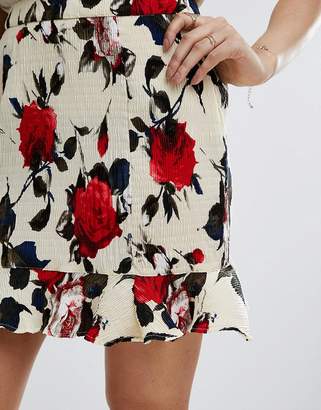 Missguided Printed Floral Plisse Mini Skirt With Frill Hem