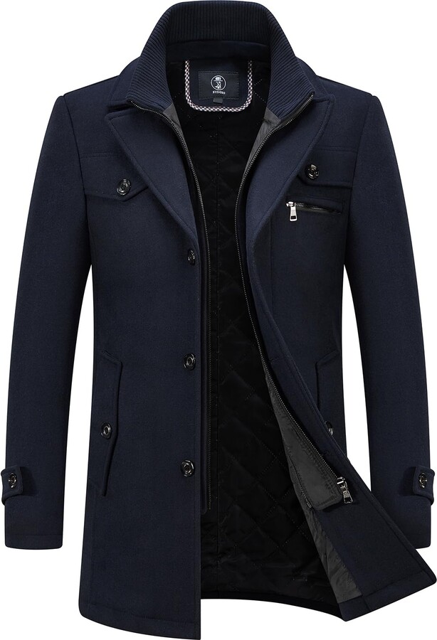KUDORO Herren Wintermantel Aus Wolle - Slim Fit Peacoat Mit Stehkragen Für Business
