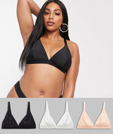 Thumbnail for your product : ASOS Curve DESIGN Curve 3 pack microfibre triangle bra - MULTI