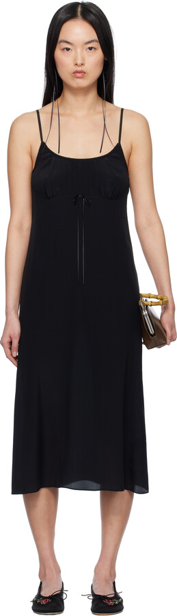 Simone Rocha Black Negligee Bow Slip Midi Dress