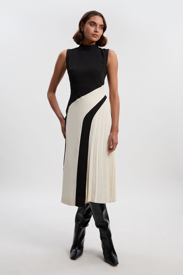 Karen Millen Colour Block High Neck Midi Dress