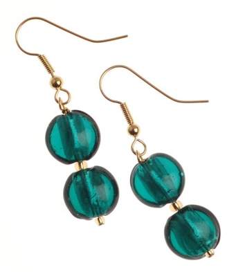 Factory The Jewellery Gold Plated Teal Murano Style Double Drop Bead Earrings