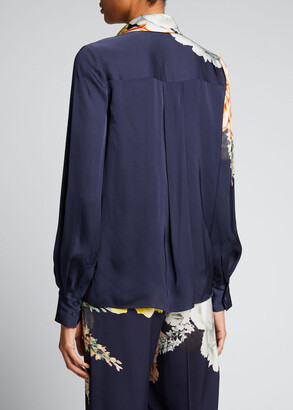 Jason Wu Collection Collared Bouquet Floral-Print Satin Blouse