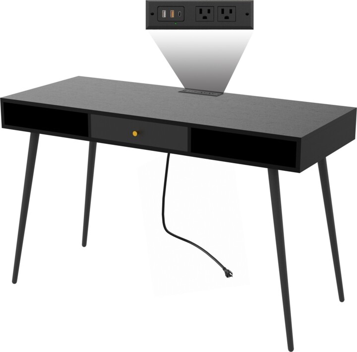 Simplie Fun Mid Century Desk with Usb Ports and Power Outlet, Modern