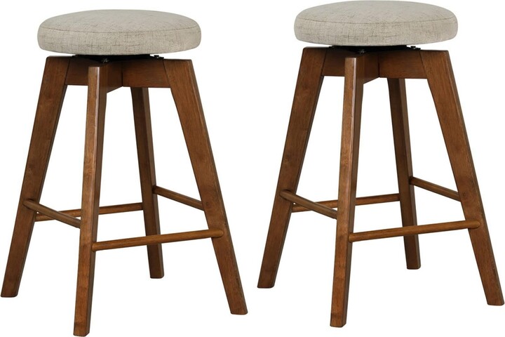 Sugift 2 Pieces 26 Inch Backless Swivel Barstools with Linen Fabric Seat