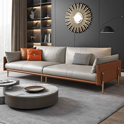 Latitude Run Gray Genuine Leather Modular Sofa cushion couch