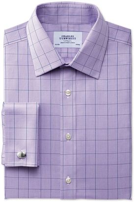 Charles Tyrwhitt Extra Slim Fit Non-Iron Prince Of Wales Lilac Cotton Formal Shirt Double Cuff Size 17.5/34